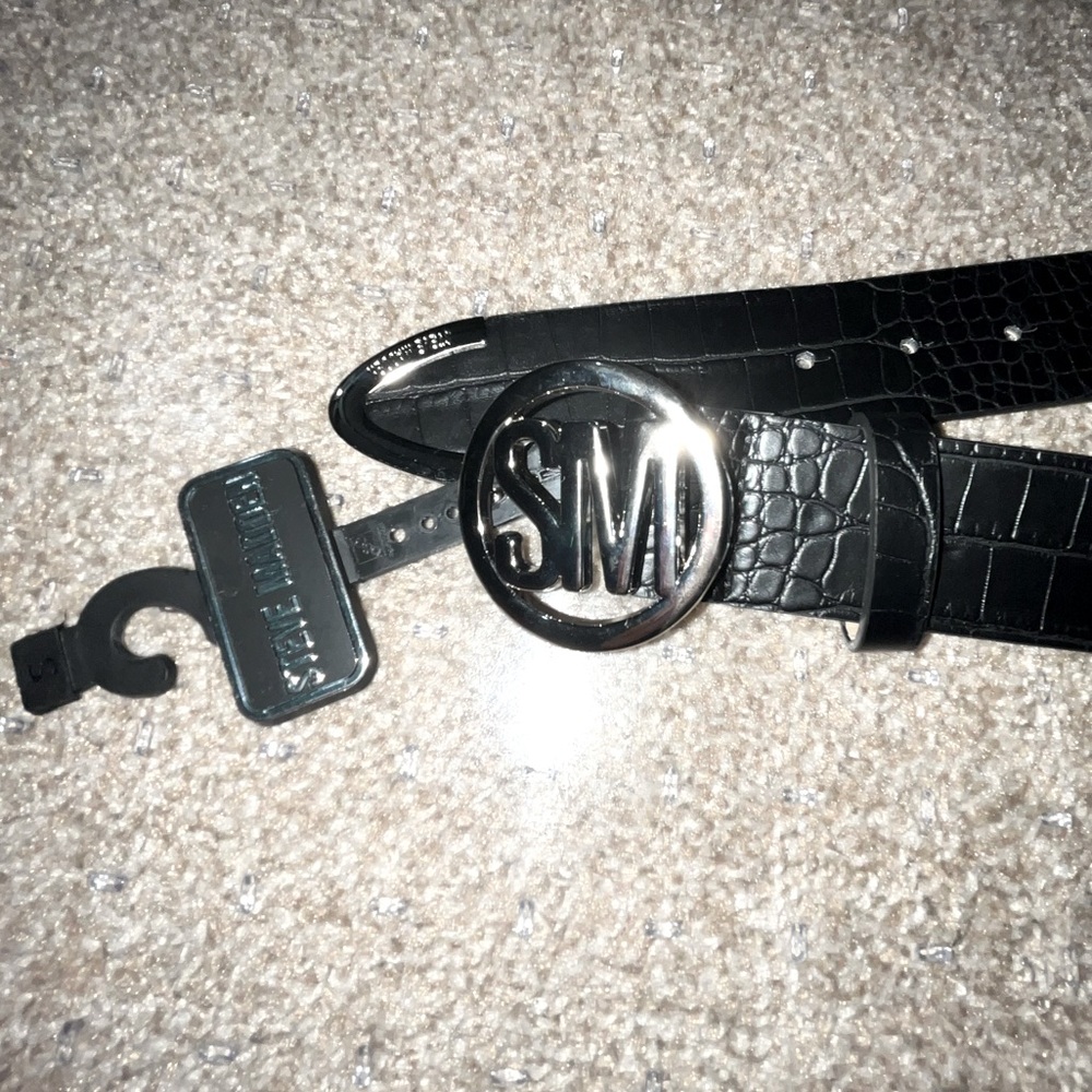 Steve Madden Silver Logo Buckle Crocodile Print